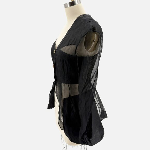 A.W.A.K.E. MODE Off-The-Shoulder Sheer Blouse Top Black - Picture 5 of 11